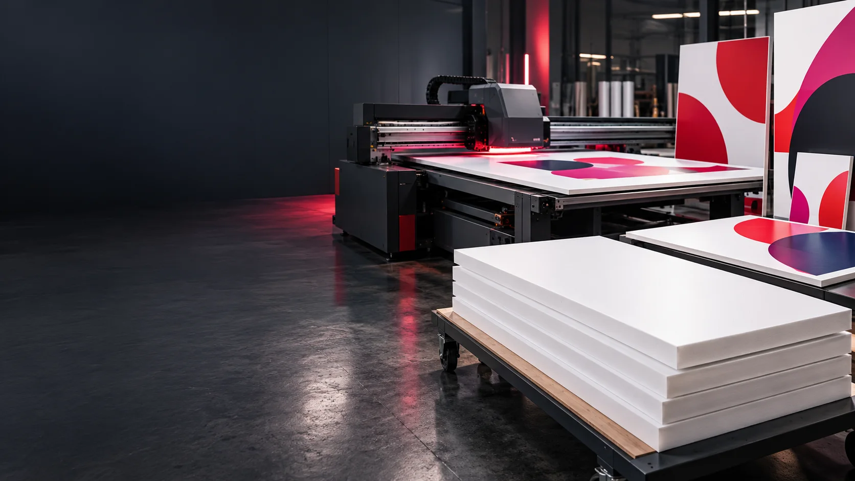 Toyopan PVC foam boards being processed by a large-format printer