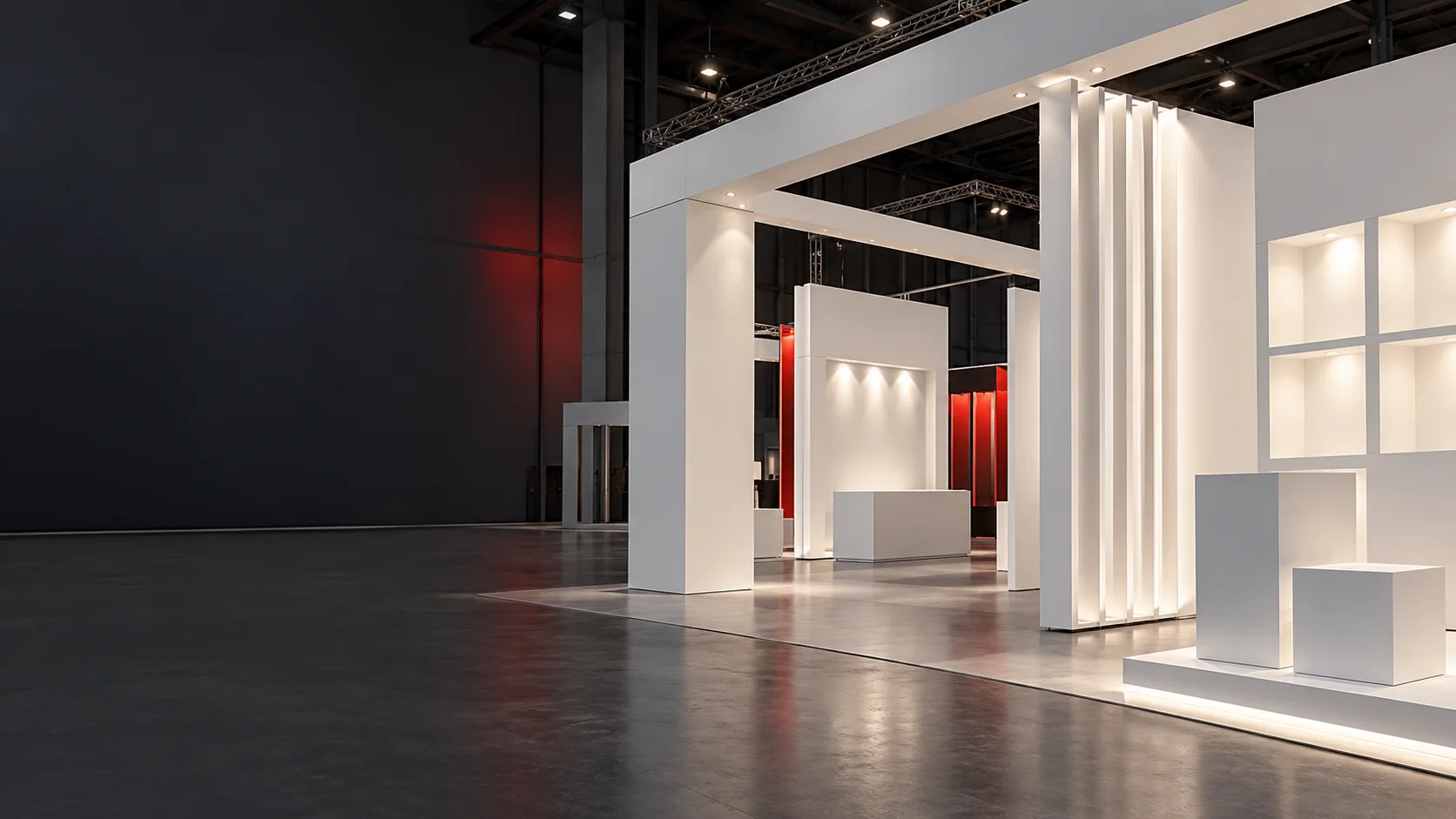 Modern exhibition stand and display area built with PVC foam boards