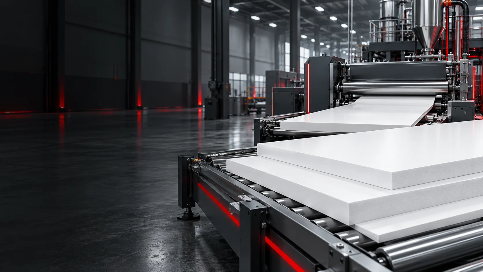 White Toyopan PVC foam boards on a modern production line