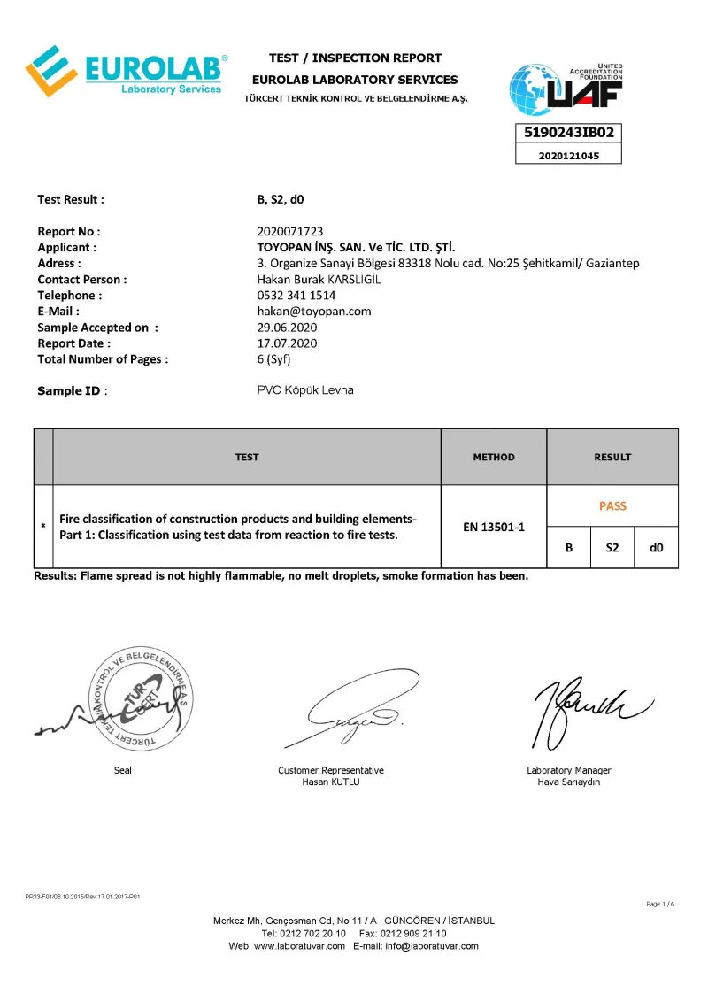 Inspection Report (EN 13501-1)